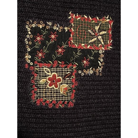 Koret City Blues Womens Embroidered  Patches Floral Sweater Size M Blue Knit - Picture 6 of 13